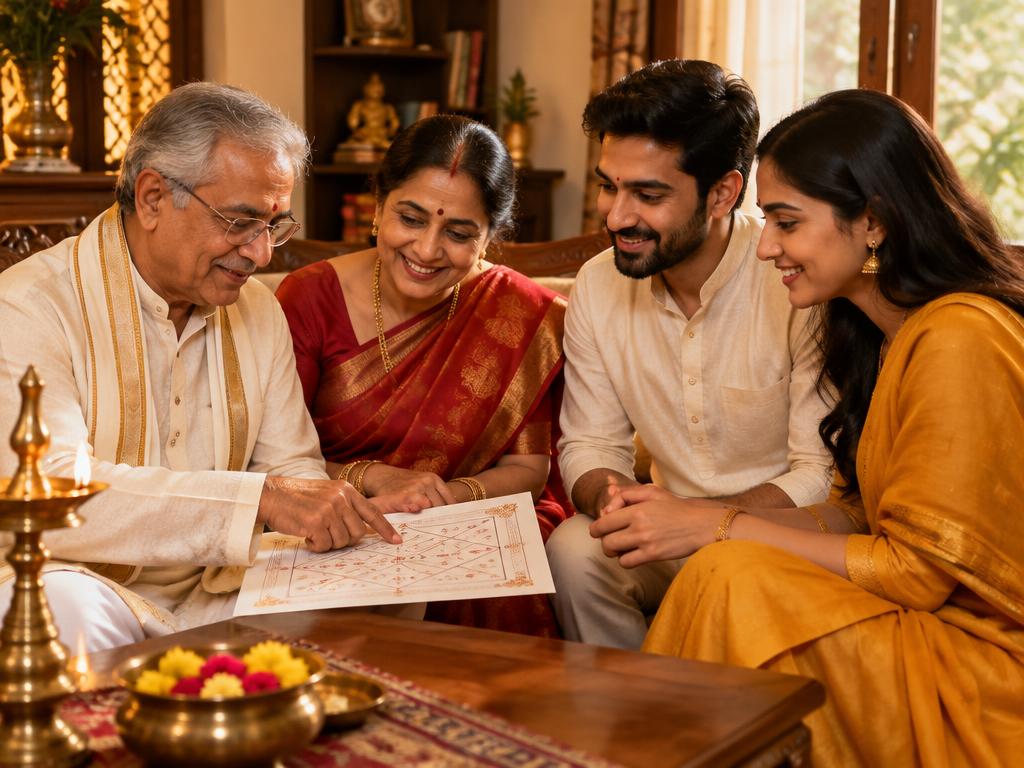 Family reviewing a Kundali report together